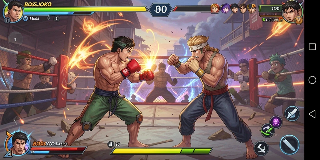Gameplay BOSJOKO menampilkan aksi pertarungan yang seru dan mendebarkan.