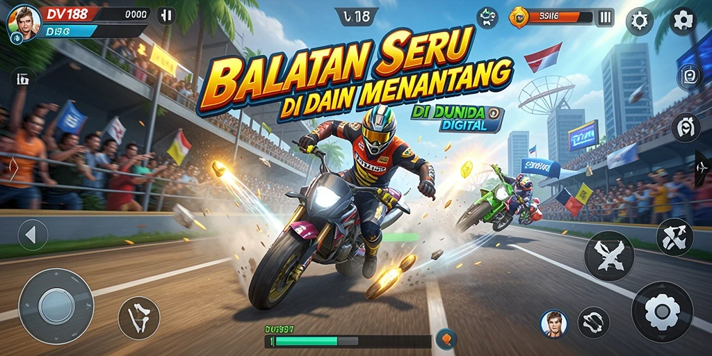 Screenshot menunjukkan aksi balapan seru dalam DV188 dengan grafis canggih.