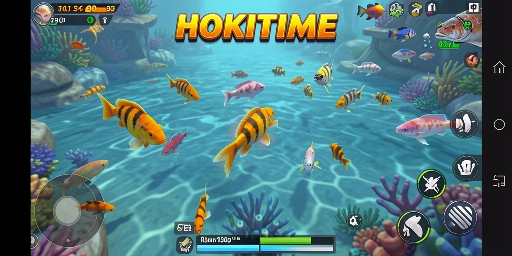 Tampilan gameplay seru HOKITIME saat menembak ikan.