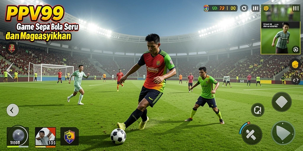 Screenshot gameplay dari PPV99 menampilkan aksi sepak bola yang mendebarkan.