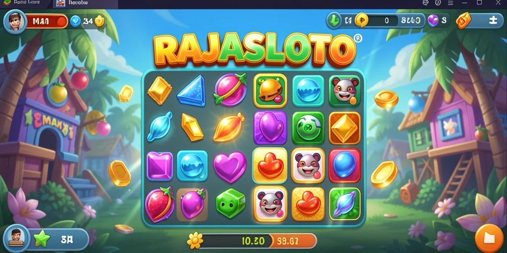 Tampilan gameplay seru dari RAJASLOTO saat mencocokkan permata.