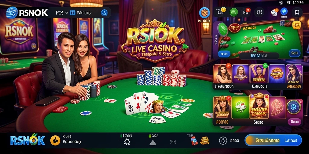 Screenshot gameplay RSNOK menunjukkan dealer langsung dan pilihan permainan menyenangkan.