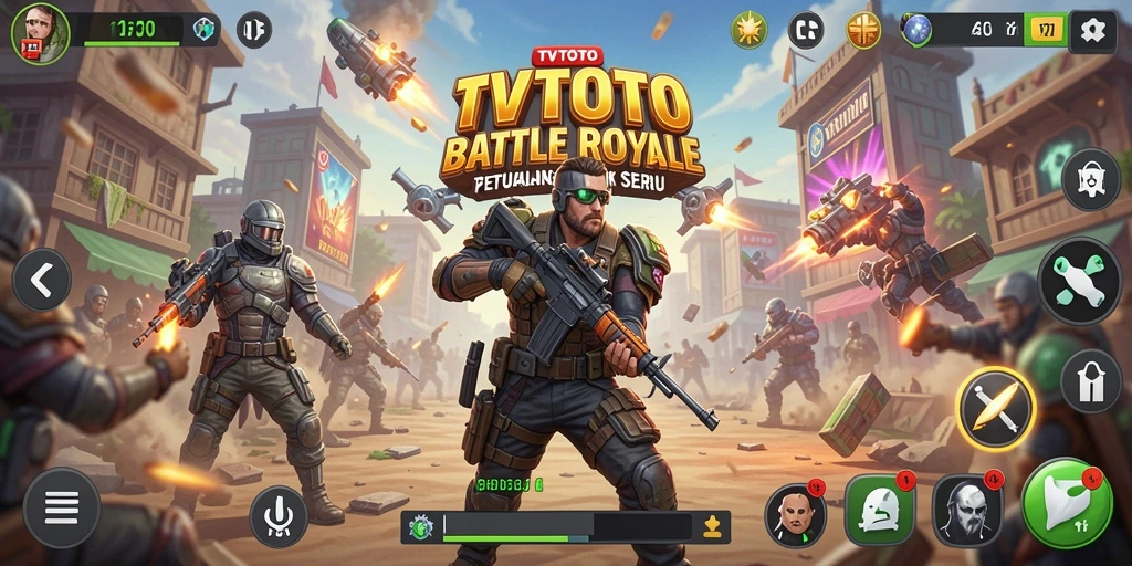 Screenshot gameplay TVTOTO yang menampilkan aksi Battle Royale yang mendebarkan.