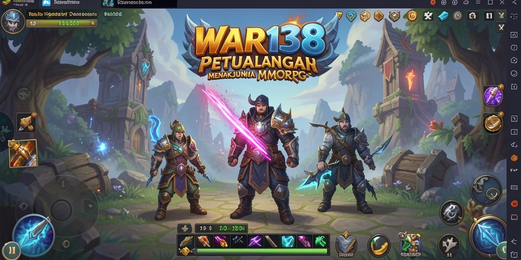 Screenshot gameplay menampilkan karakter heroik dalam pertempuran epik.